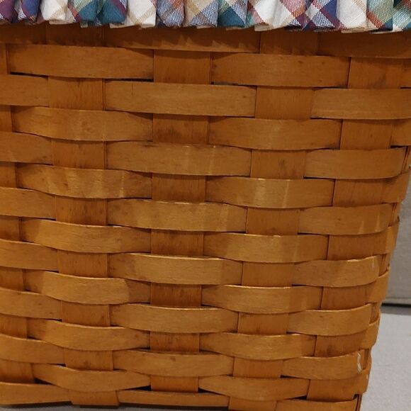 Longaberger Handwoven Tall Wall Hanging Basket Leather Handle Plaid Liner 1999 - Picture 7 of 9